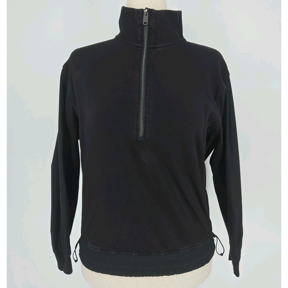 Athleta Triumph Hybrid Half Zip Pullover Black Sweatshirt XS Athleisure Yoga Gym